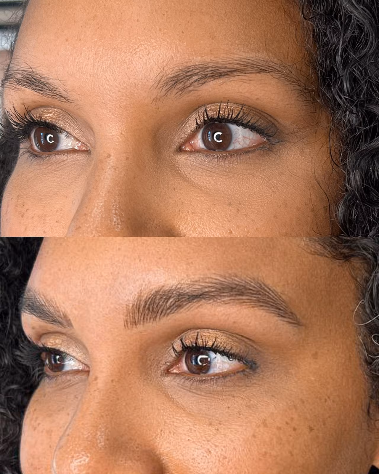 Healed nano brow hair replication result, natural feathered strokes