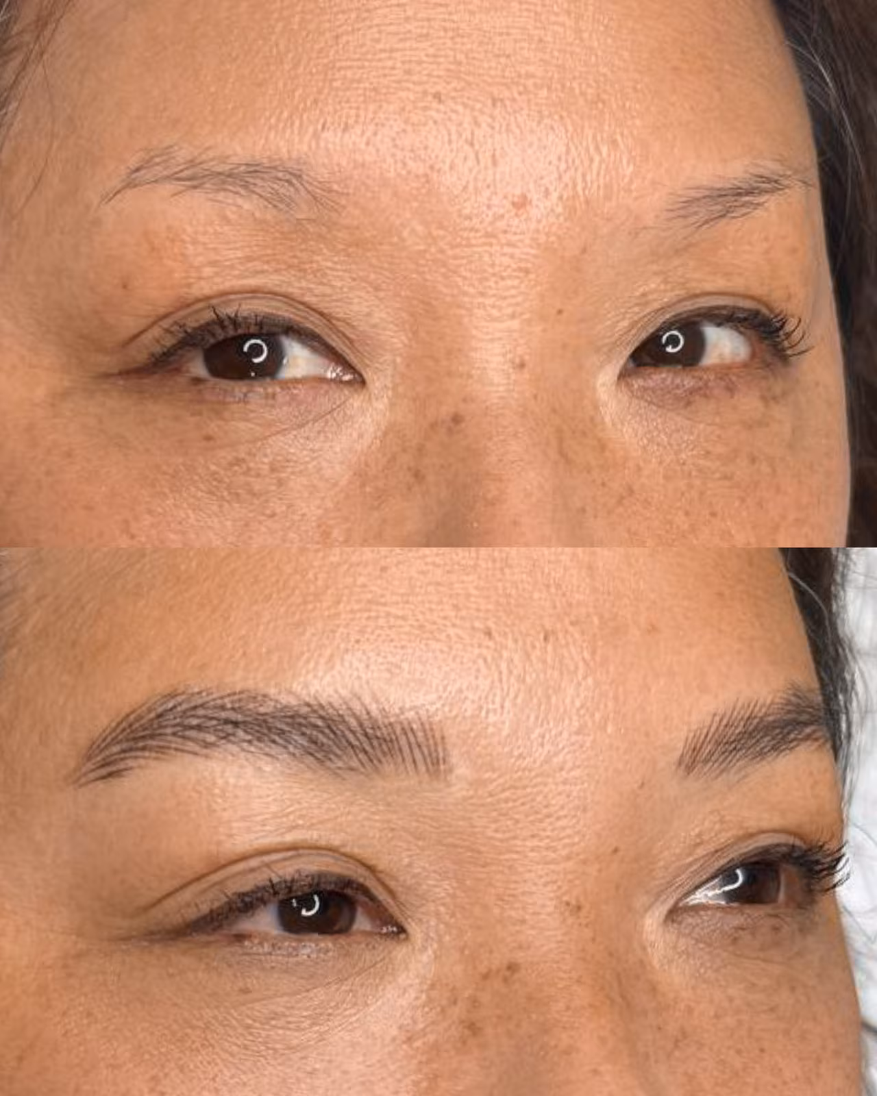 Nano brow hair replication result, fine, natural-looking hair strokes