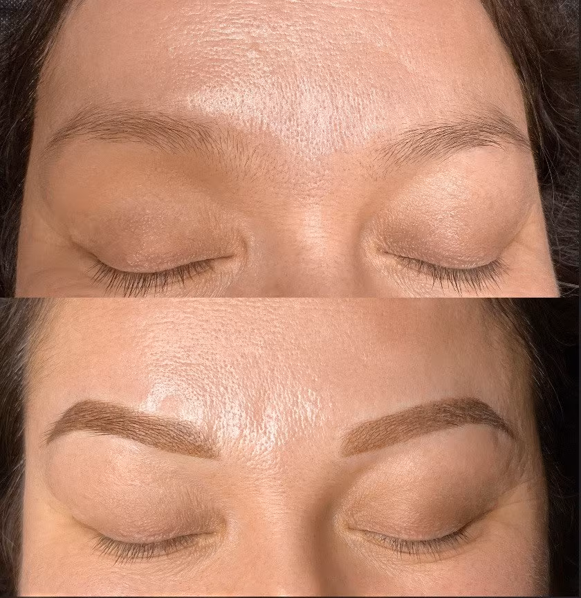Ombre powder brows before and after by Yulia Alpeza, Bellevue WA