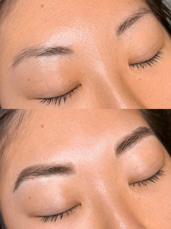 Permanent eyebrow before and after at Calypso Beauty, Bellevue / Kirkland