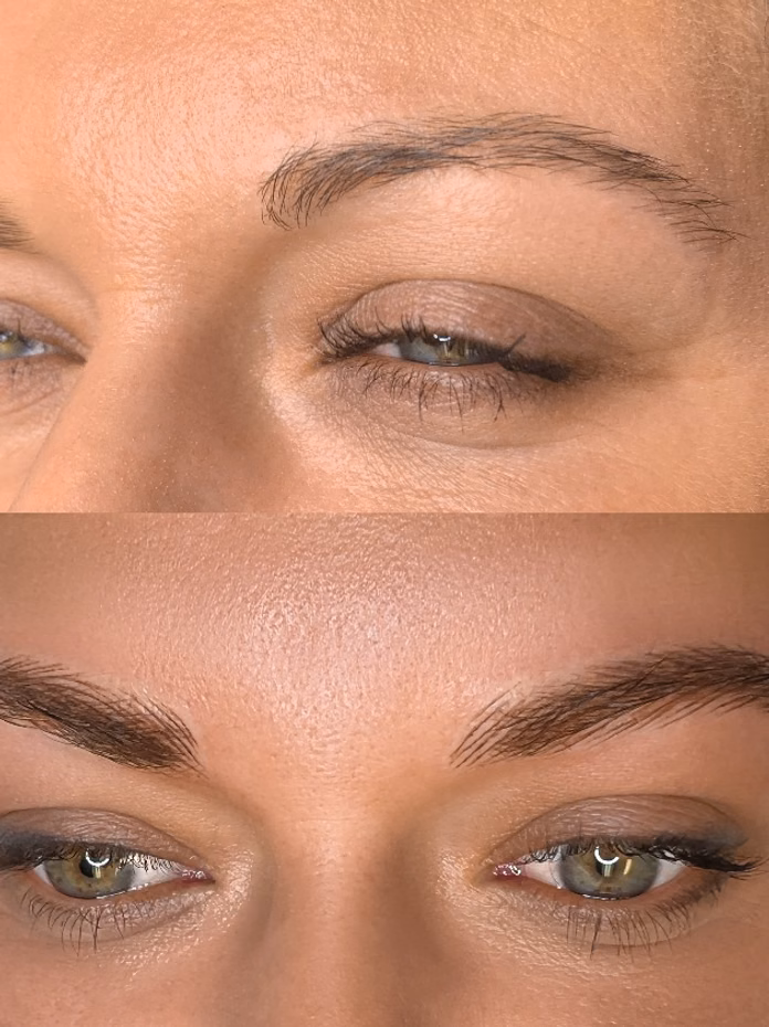 Permanent eyebrow before and after at Calypso Beauty, Bellevue / Kirkland
