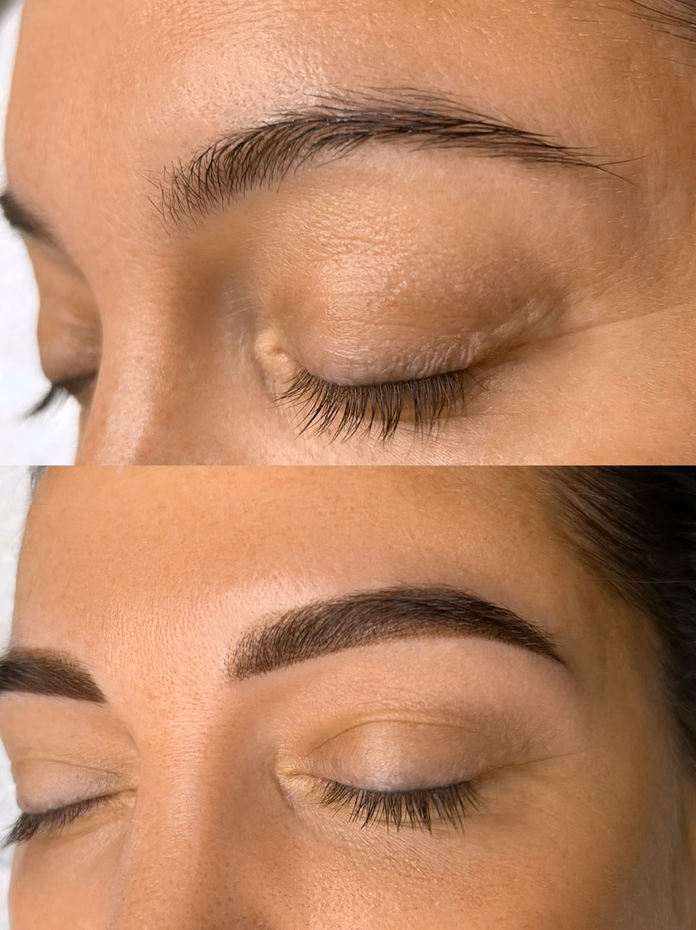 Permanent eyebrow before and after at Calypso Beauty, Bellevue / Kirkland