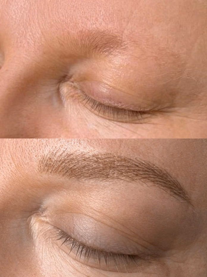 Permanent eyebrow before and after at Calypso Beauty, Bellevue / Kirkland