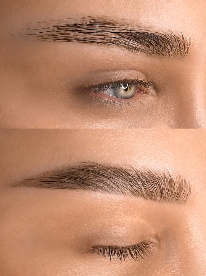 Permanent eyebrow before and after at Calypso Beauty, Bellevue / Kirkland
