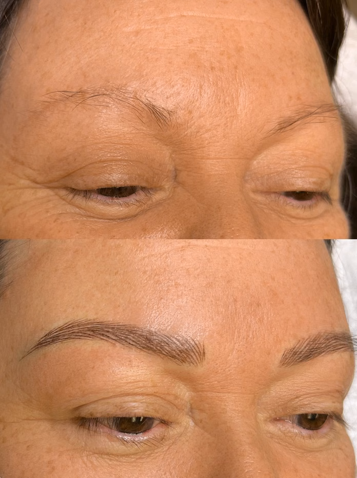 Permanent eyebrow before and after at Calypso Beauty, Bellevue / Kirkland