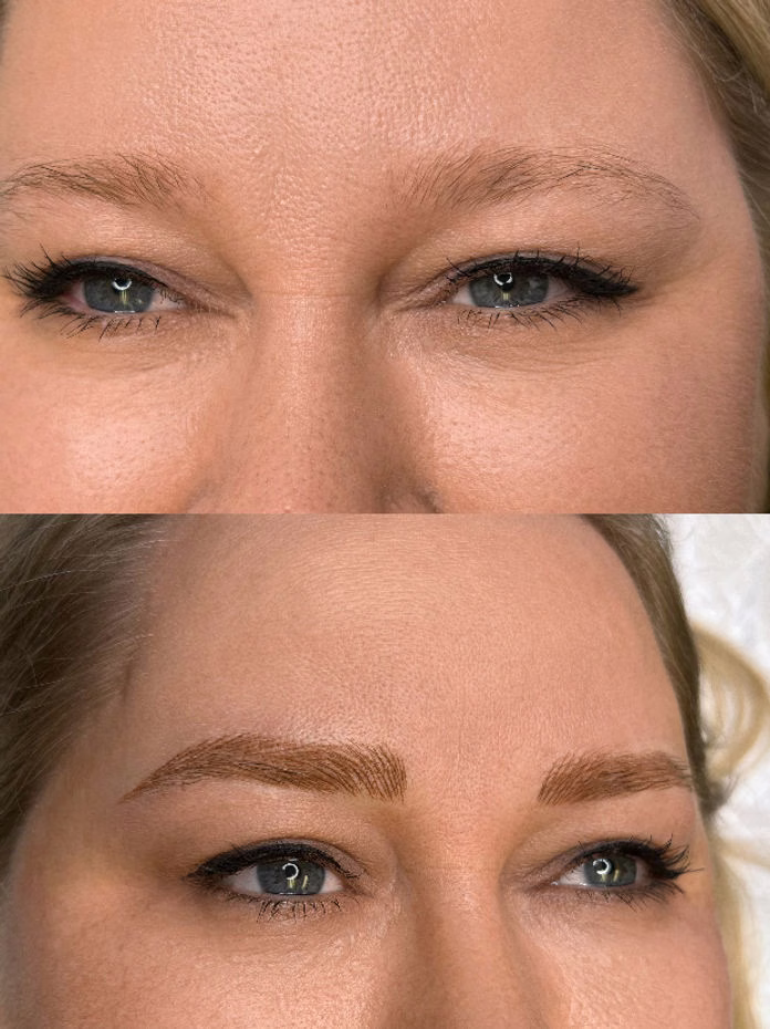 Permanent eyebrow before and after at Calypso Beauty, Bellevue / Kirkland