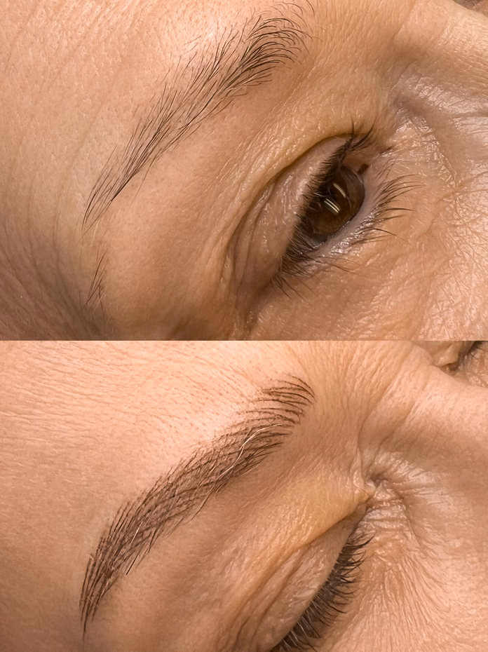 Permanent eyebrow before and after at Calypso Beauty, Bellevue / Kirkland