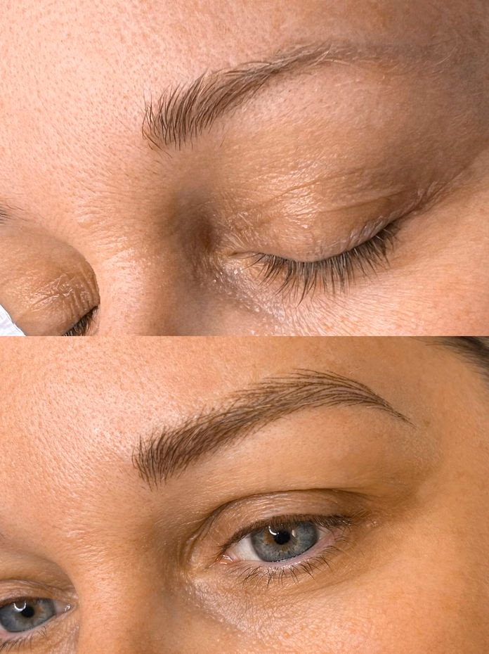 Permanent eyebrow before and after at Calypso Beauty, Bellevue / Kirkland