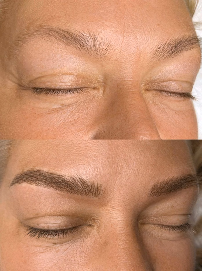Permanent eyebrow before and after at Calypso Beauty, Bellevue / Kirkland