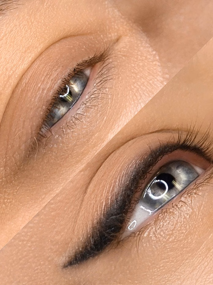 Permanent eyeliner before and after at Calypso Beauty, Bellevue / Kirkland