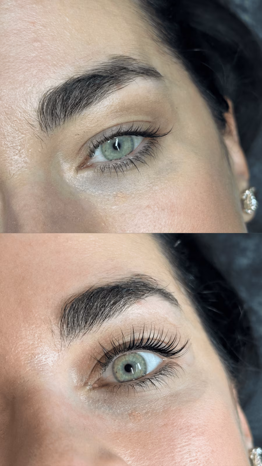 Before lash lift and brow lamination: natural, straight lashes and unstyled brows