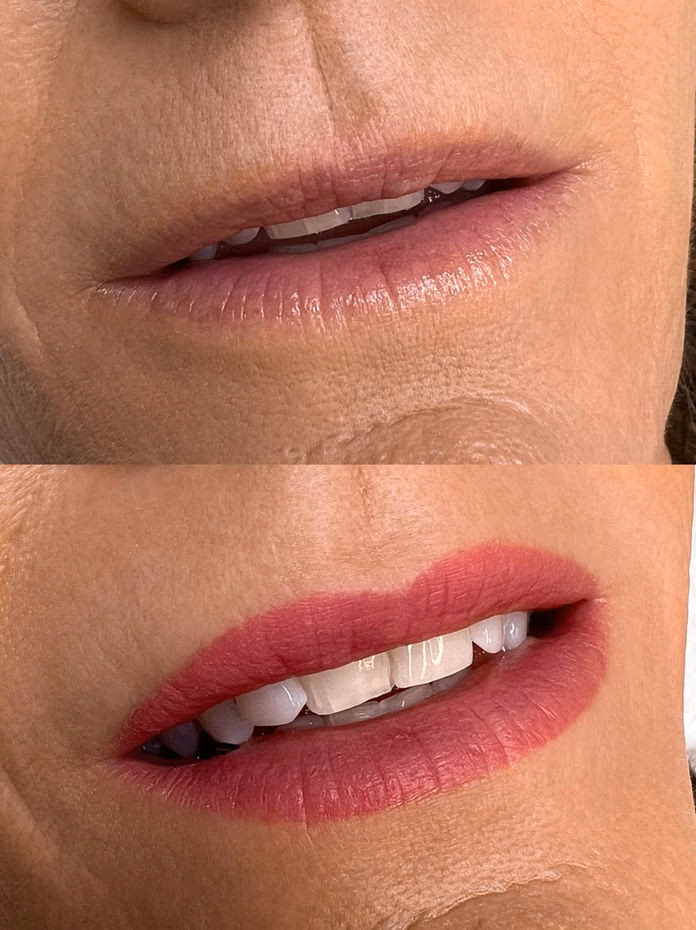 Lip blush before and after at Calypso Beauty, Bellevue / Kirkland