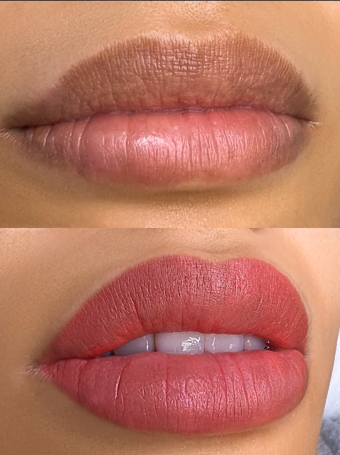 Lip blush before and after at Calypso Beauty, Bellevue / Kirkland