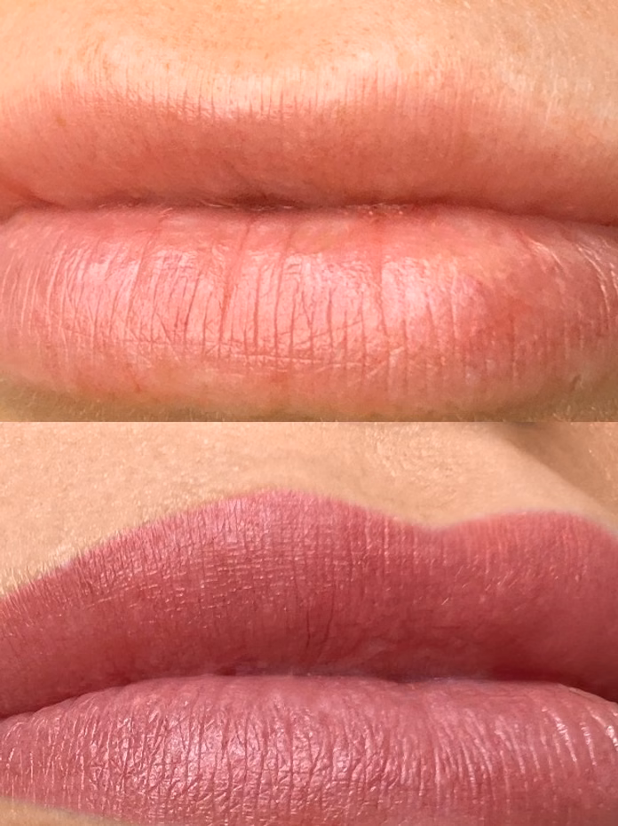 Lip blush before and after at Calypso Beauty, Bellevue / Kirkland