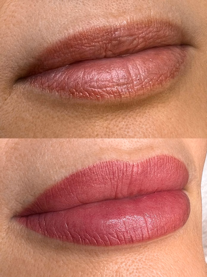 Lip blush before and after at Calypso Beauty, Bellevue / Kirkland