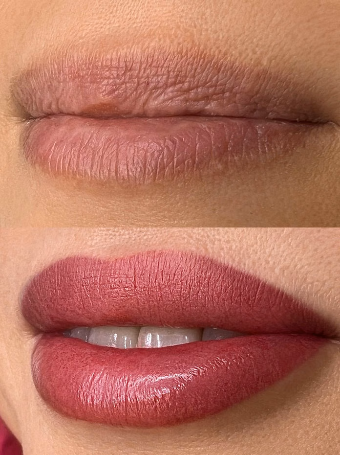 Lip blush before and after at Calypso Beauty, Bellevue / Kirkland