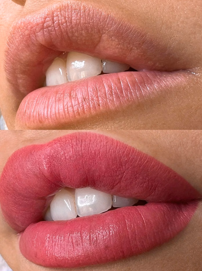 Lip blush before and after at Calypso Beauty, Bellevue / Kirkland