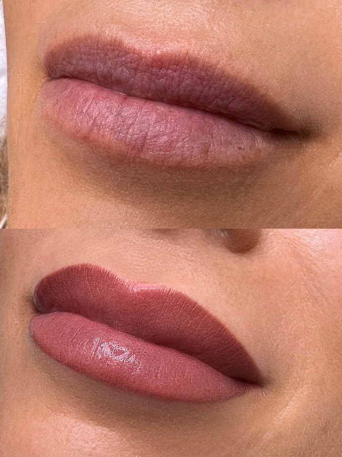 Lip blush before and after at Calypso Beauty, Bellevue / Kirkland