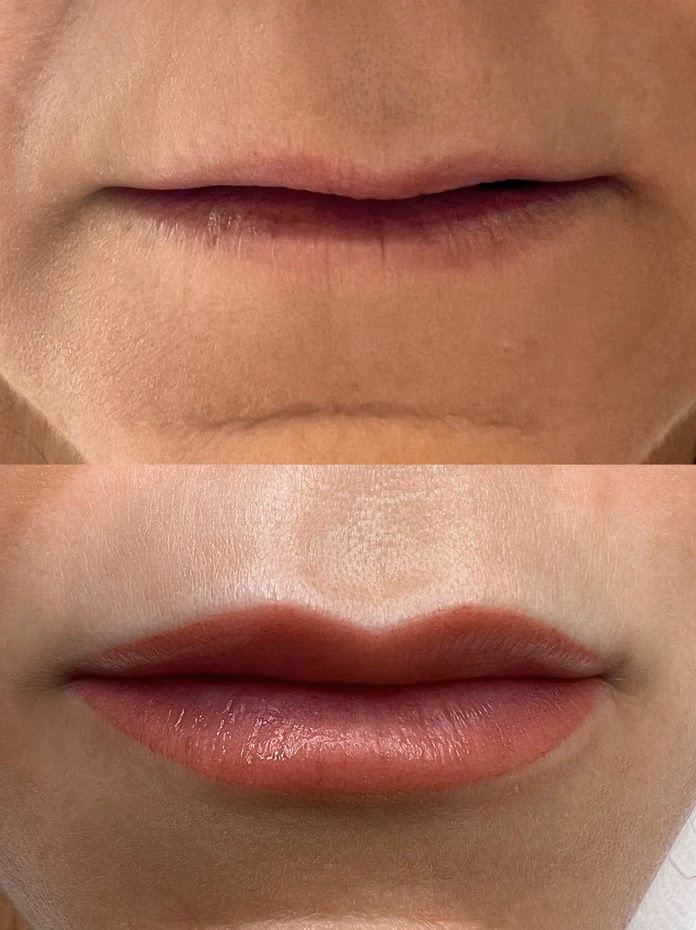 Lip blush before and after at Calypso Beauty, Bellevue / Kirkland