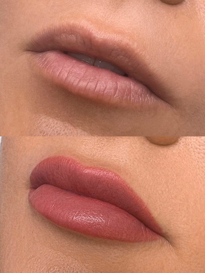 Lip blush before and after at Calypso Beauty, Bellevue / Kirkland