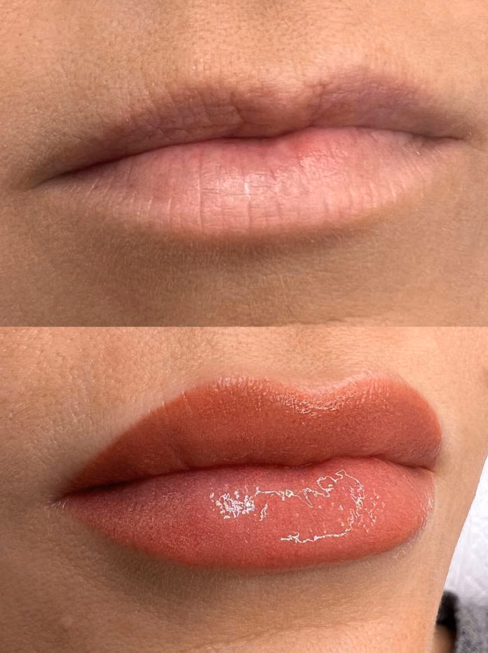 Lip blush before and after at Calypso Beauty, Bellevue / Kirkland