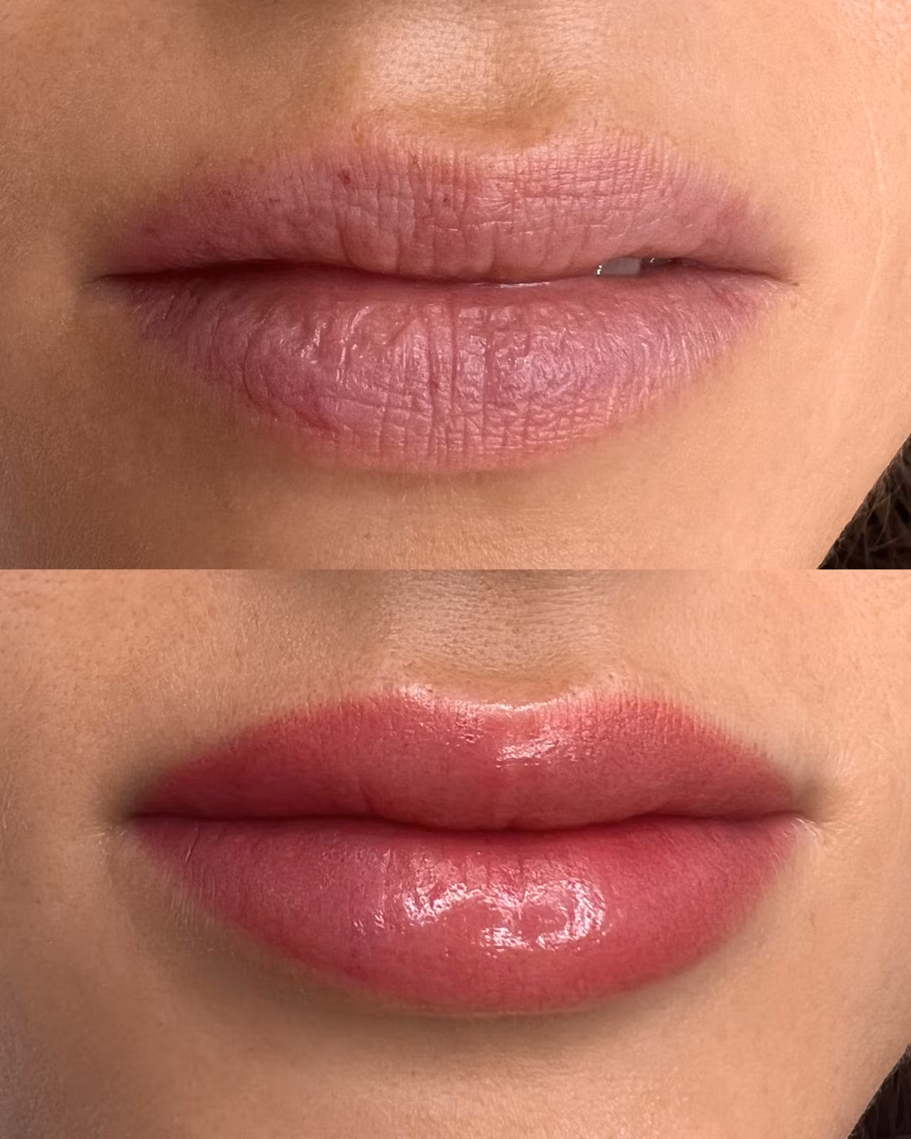 Healed aqua watercolor lips with a soft berry-stained effect
